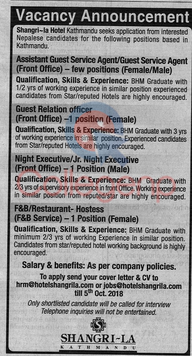 Shangrila Hotel Vacancy