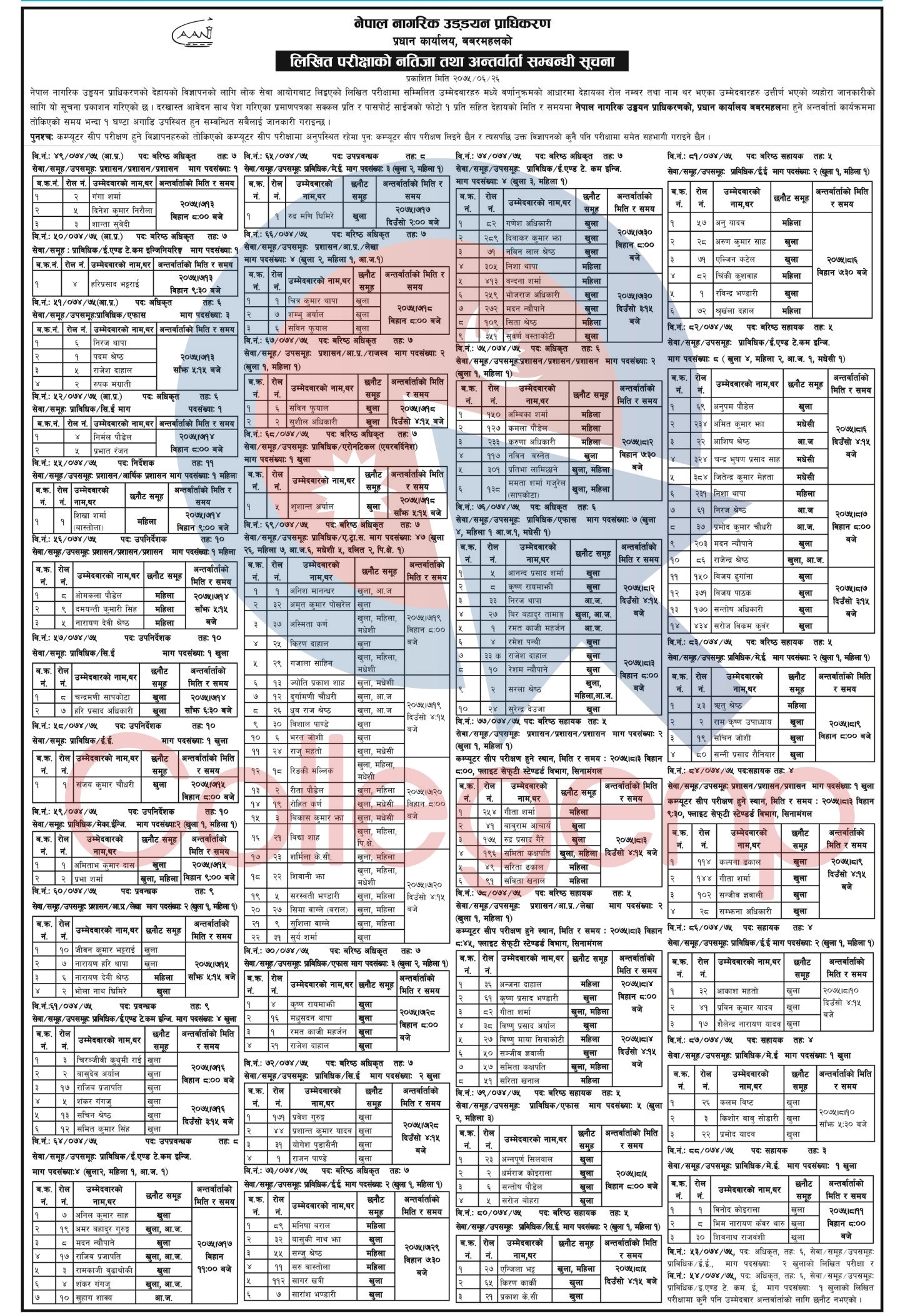 Civil Aviation Authority of Nepal Job Vacancy Result