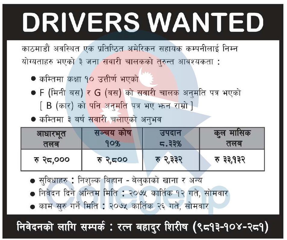 Driver Wanted For A Reputed American Based Company In Kathmandu