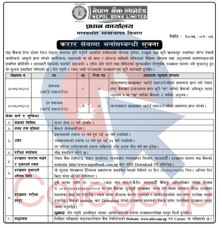Nepal Bank Limited Job Vacancy