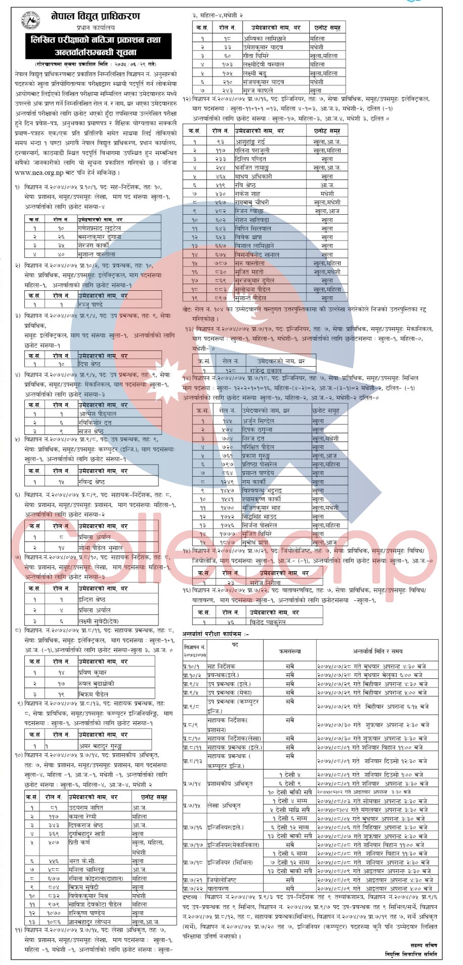 Nepal Electricity Authority Result Published