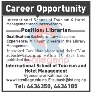 International School of Tourism and Hotel Management Job Vacancy Notice