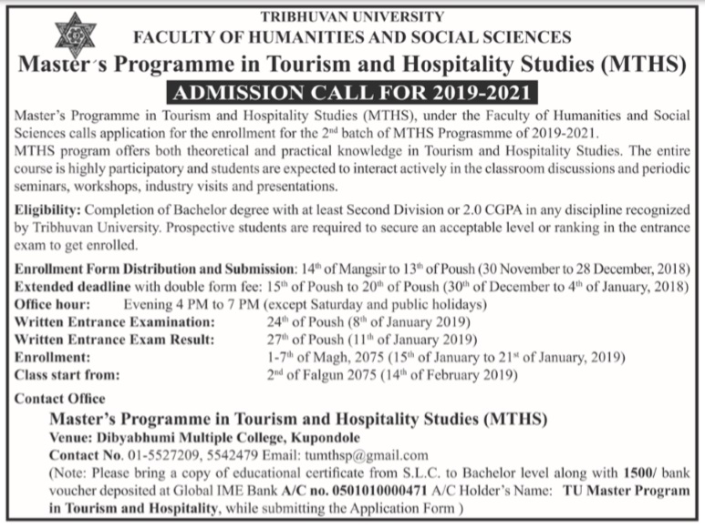 MTHS Admission Open at FOHSS TU