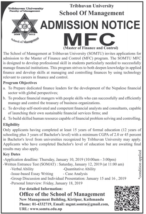 Master of Finance and Control (MFC) Admission Open at SOMTU