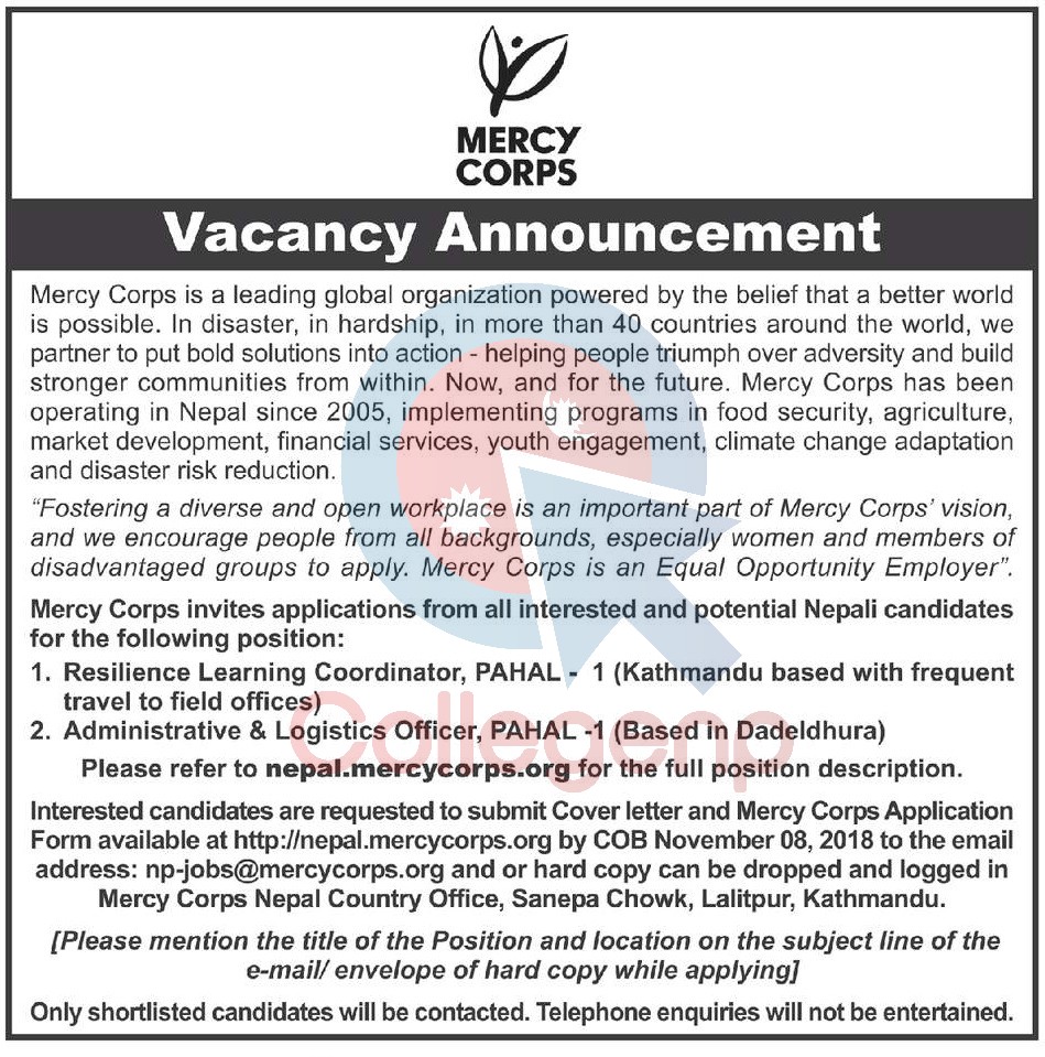 Mercy Corps Job Vacancy Announcement