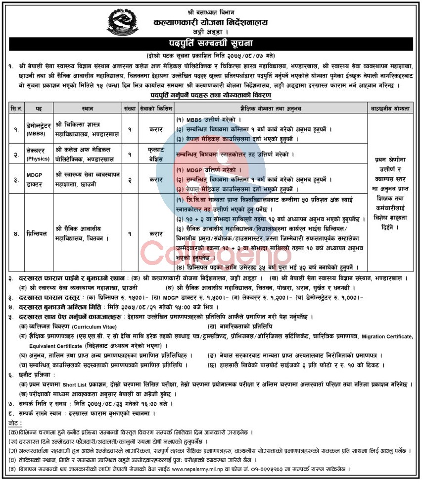 Nepal Army Kalyankari Yojana Nirdeshanalaya