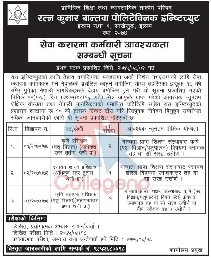 Ratna Kumar Bantawa Polytechnic Institute Vacancy Notice