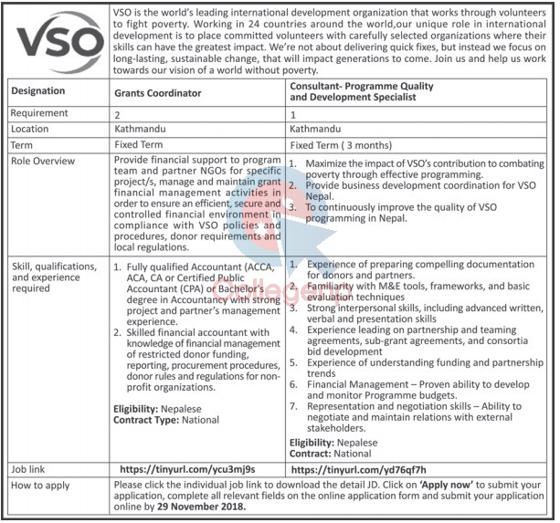 VSO Nepal Job Vacancy Notice