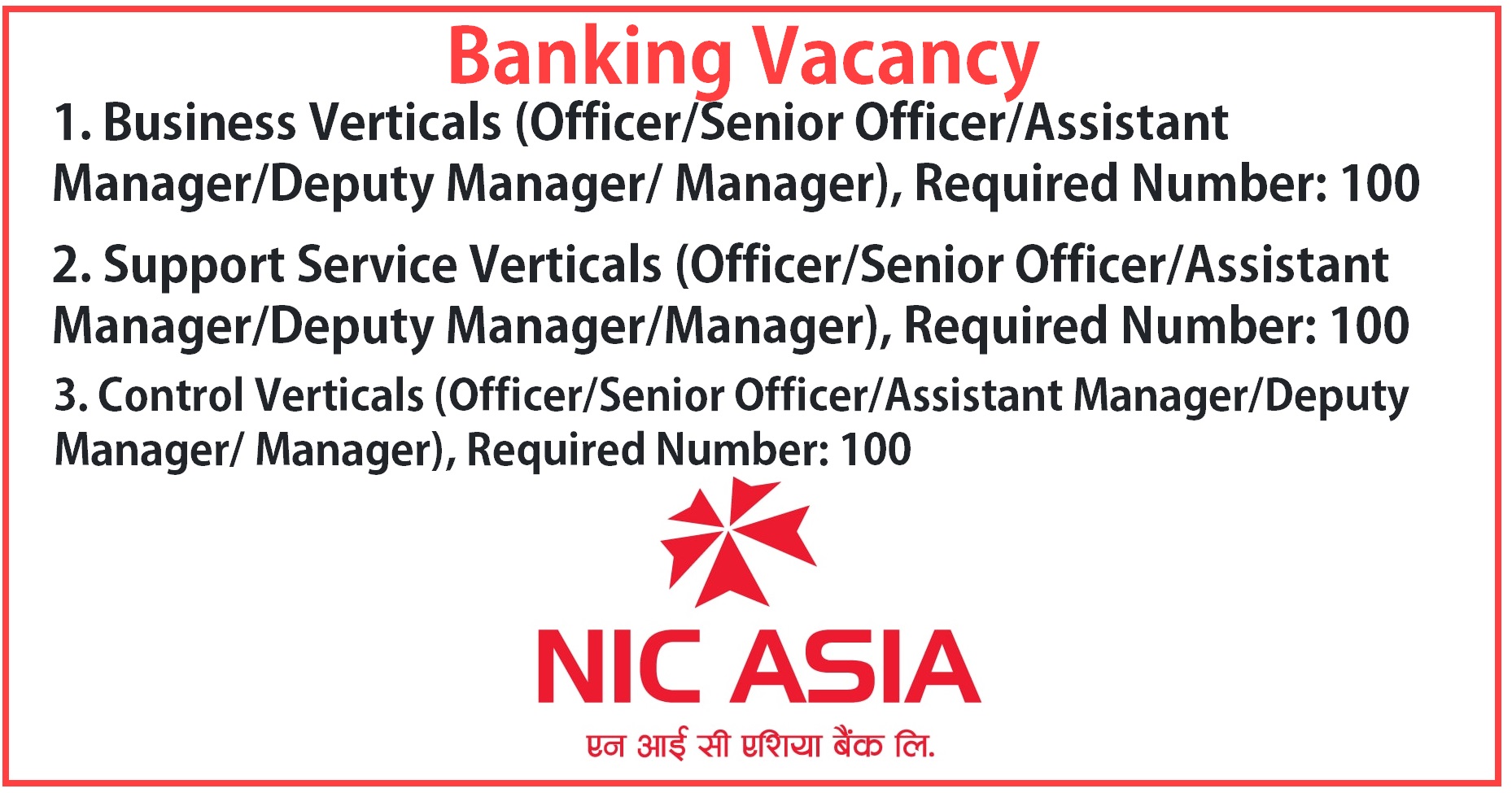 NIC Asia Bank Limited Job Vacancy