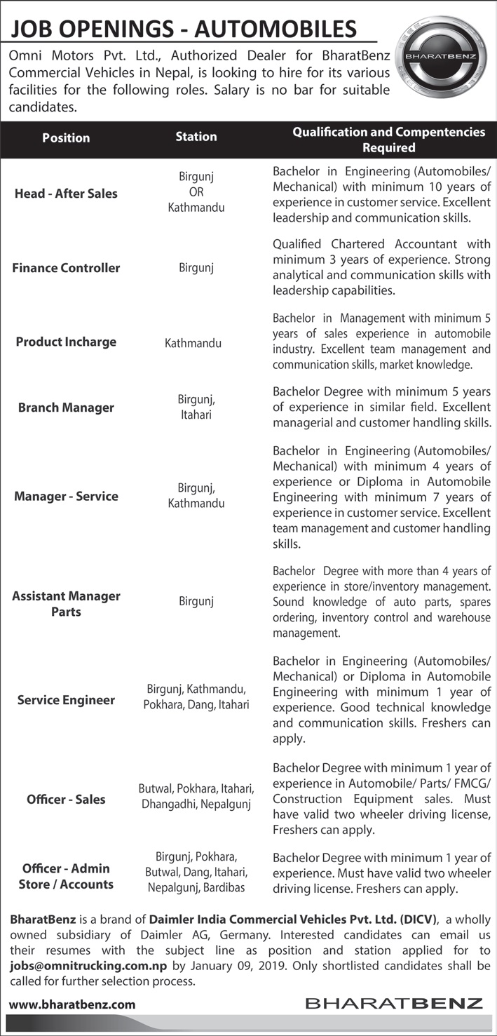 Omni Motors Vacancy