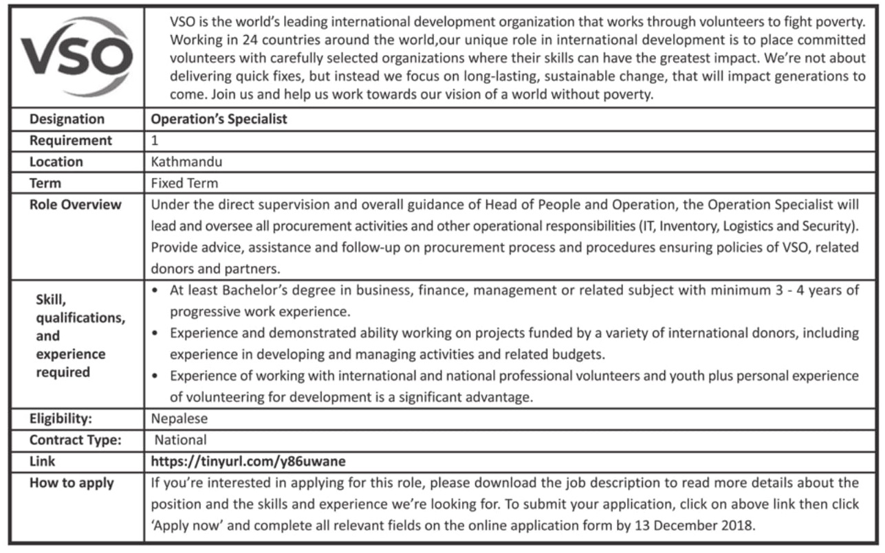 VSO Job Vacancy Notice