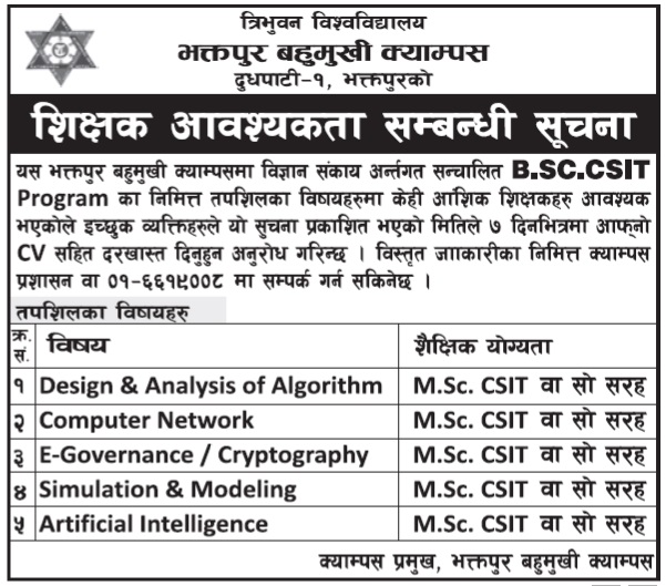 Vacancy Notice from Bhaktapur Multiple Campus