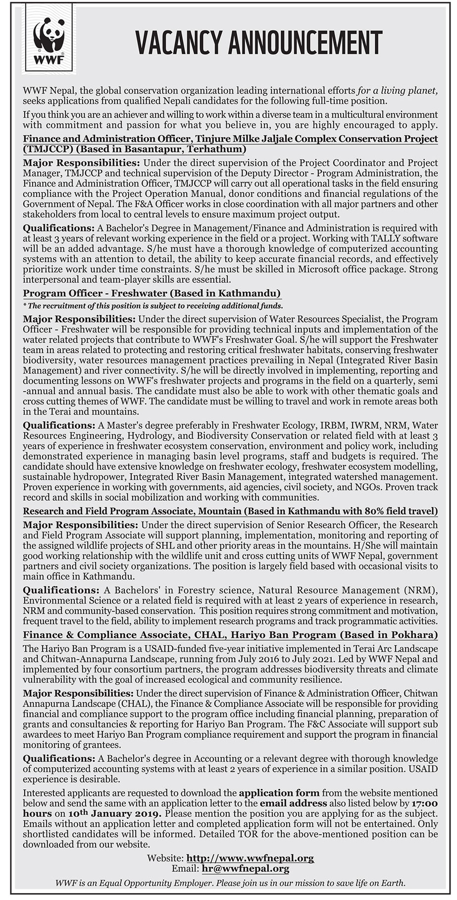 Vacancy from WWF Nepal