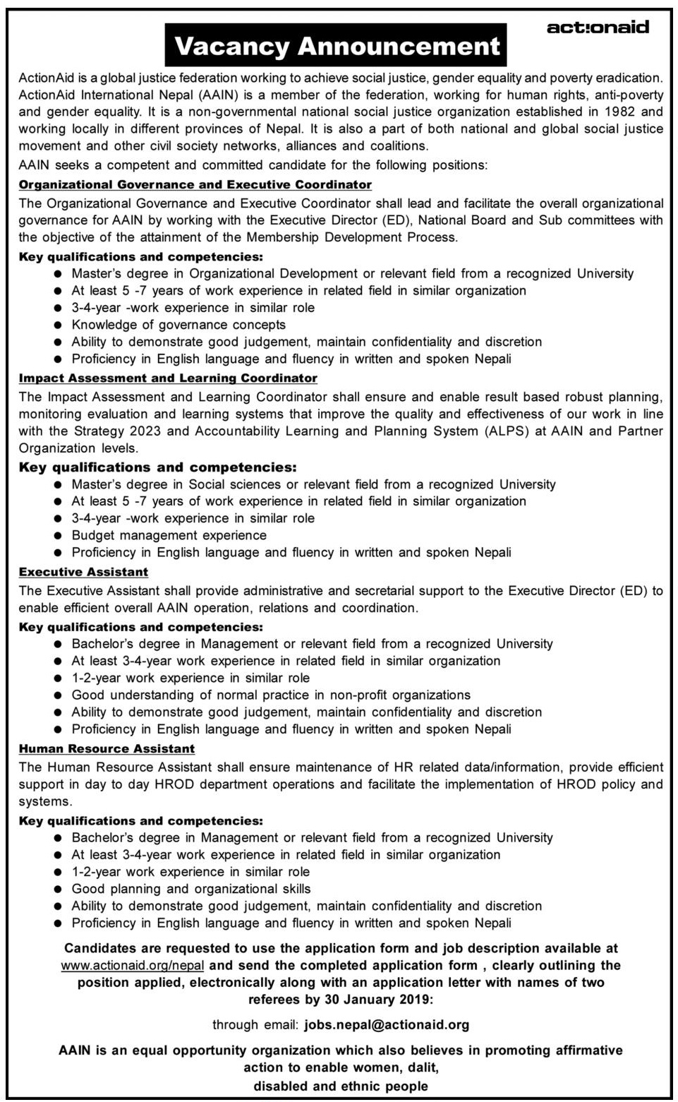 ActionAid Vacancy Notice