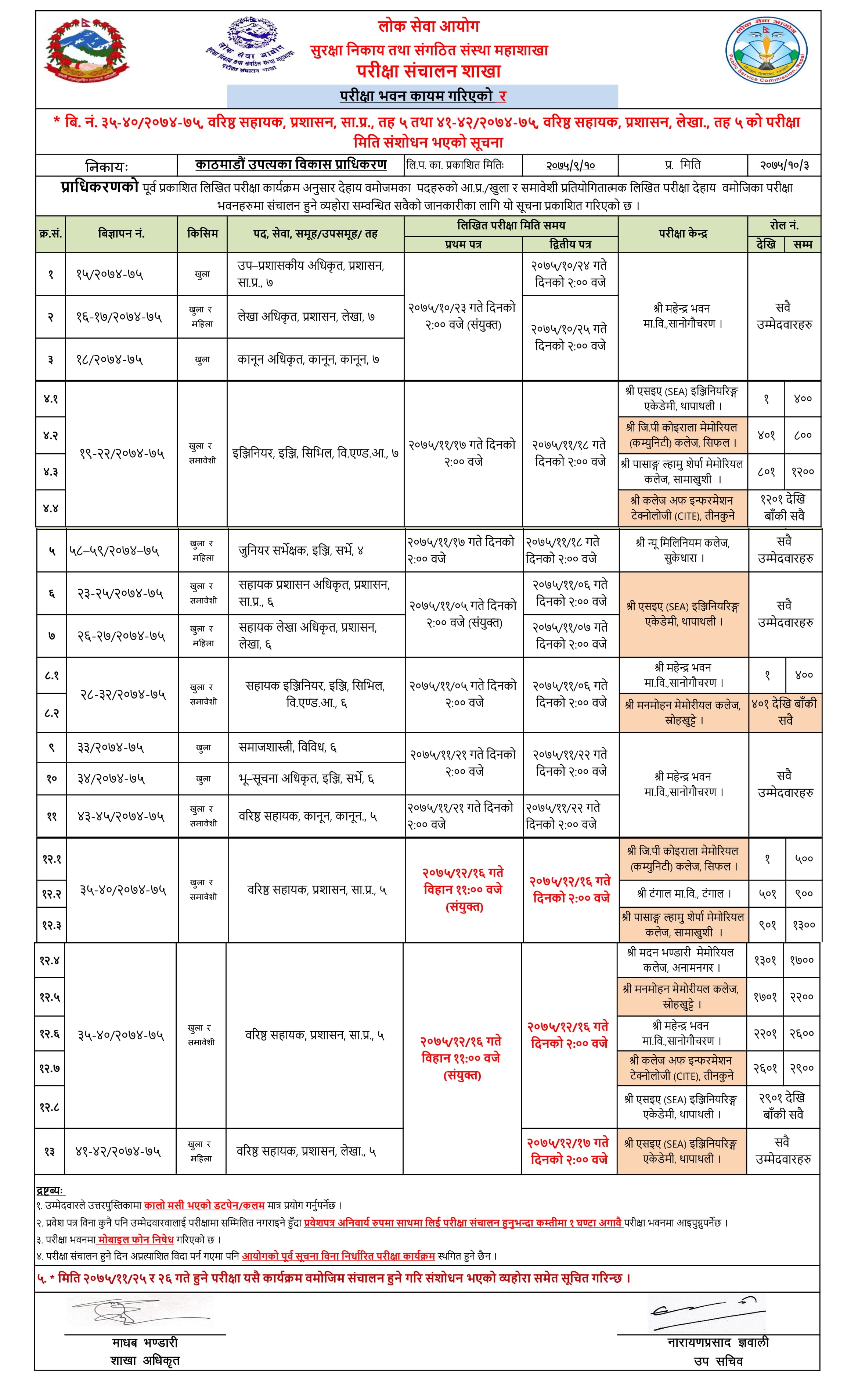 Kathmandu Valley Development Authority Written Exam Center