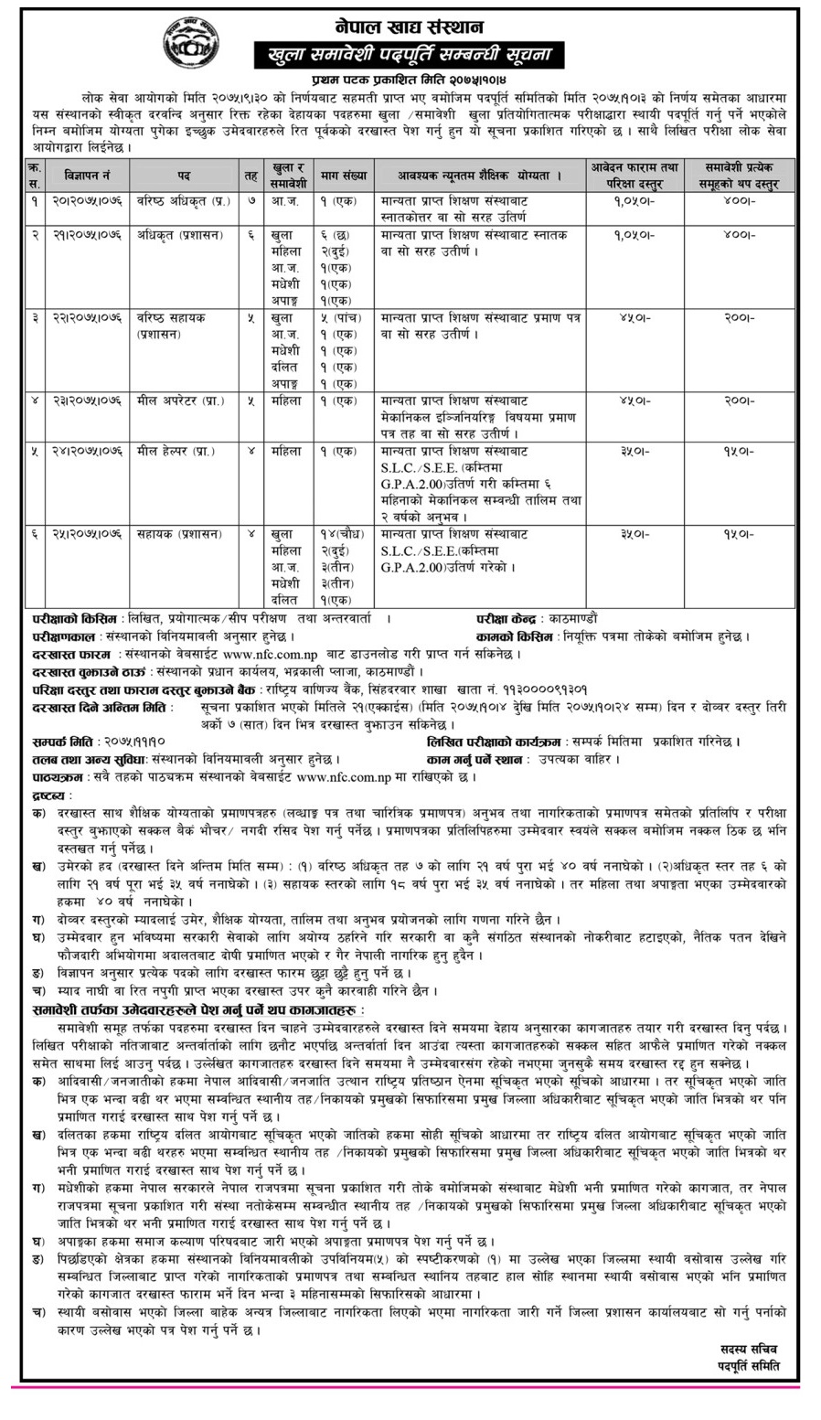 Nepal Food Corporation Vacancy 2075