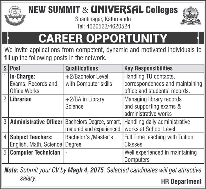 New Summit and Universal Colleges