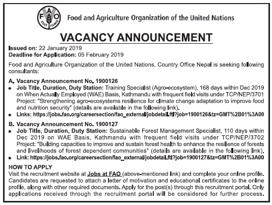 Vacancy from Food and Agriculture Organization (FAO)