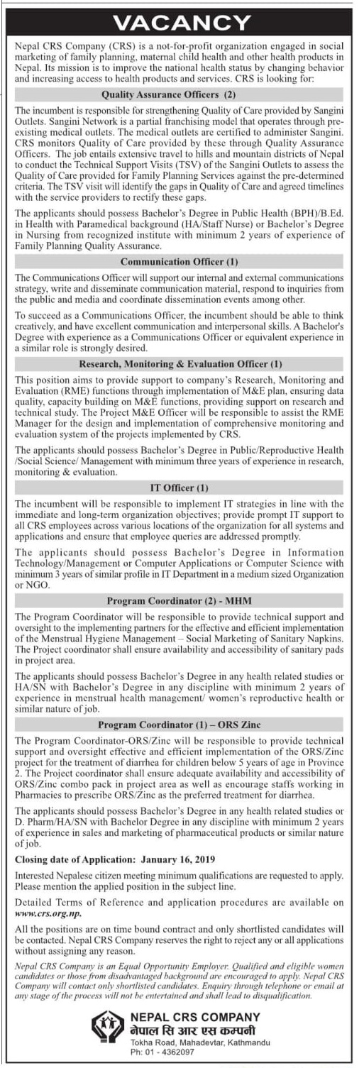 Vacancy from Nepal CRS Company