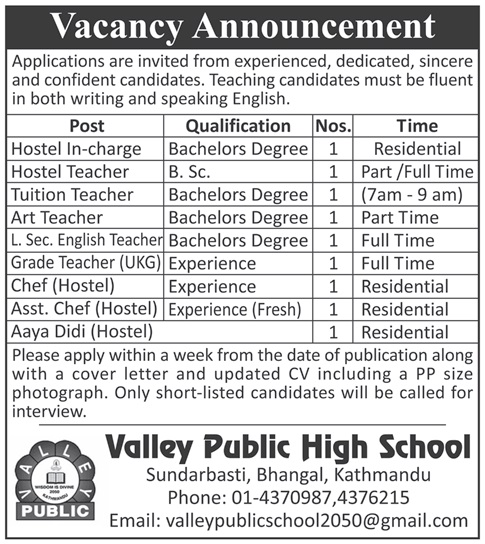 Valley Public High School Vacancy