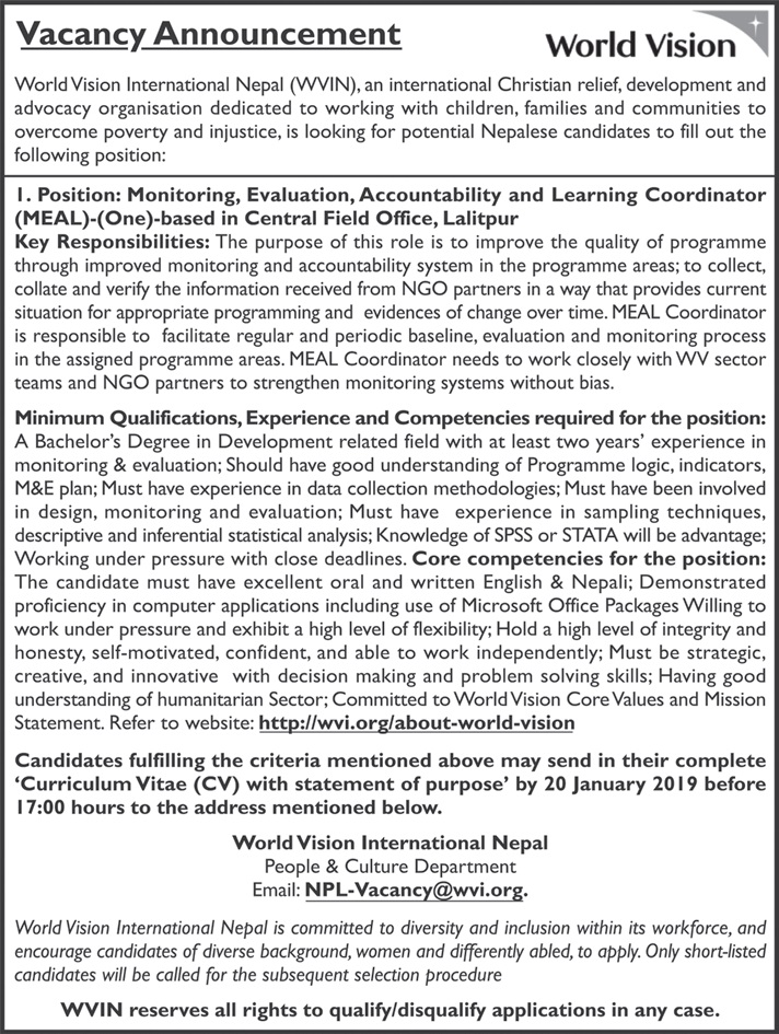 World Vision International Nepal Vacancy