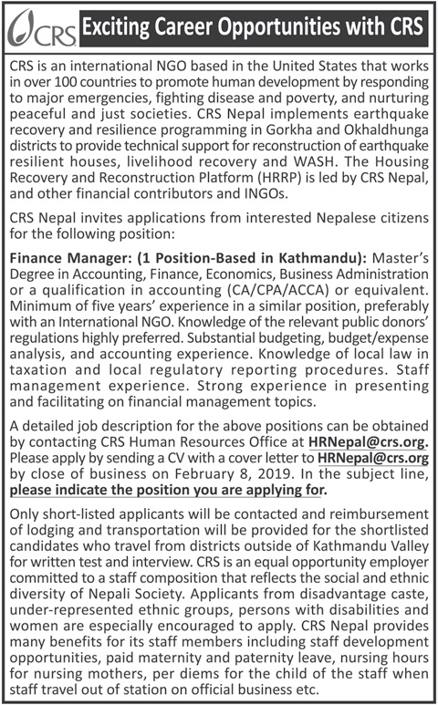 CRS Nepal Job Vacancy