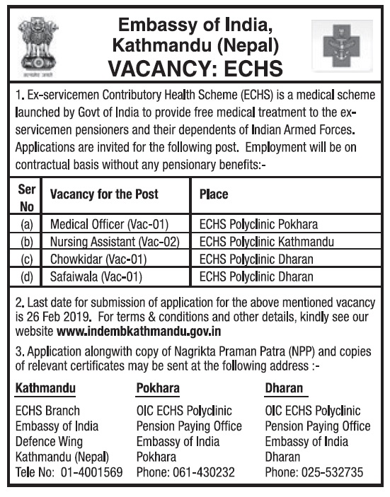 Indian Embassy Vacancy for ECHS