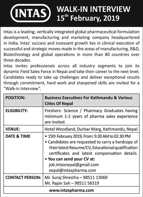 Intas Job Vacancy