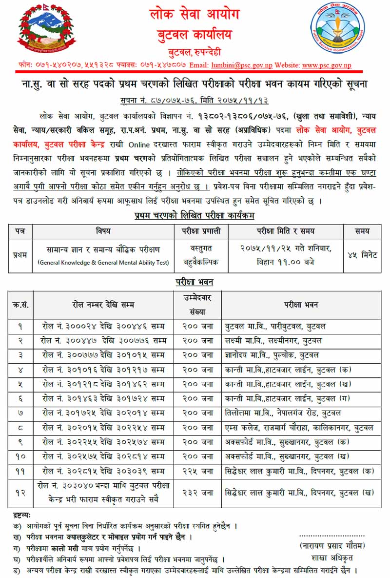 Lok Sewa Aayog Butwal Exam Center of Nayab Subba