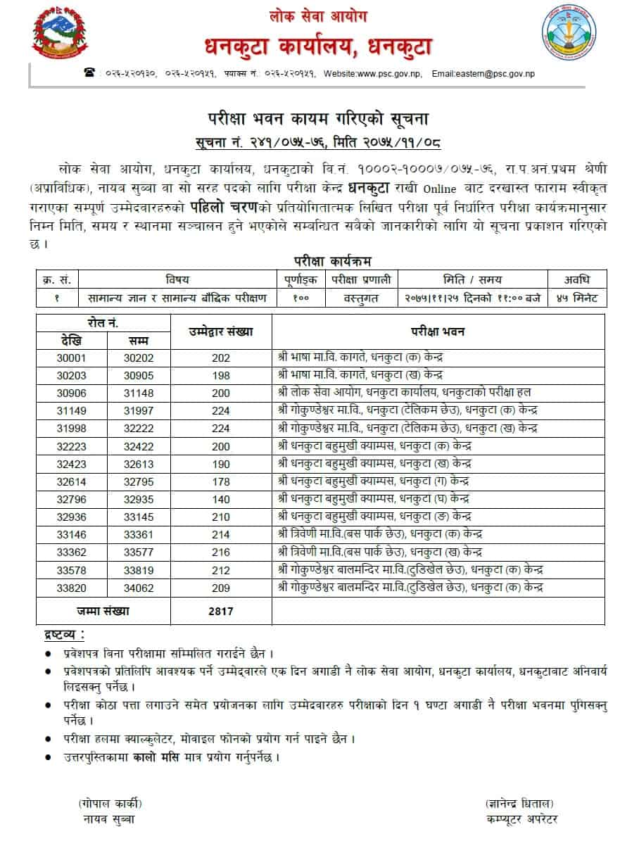 Lok Sewa Aayog Dhankuta Exam Center Notice