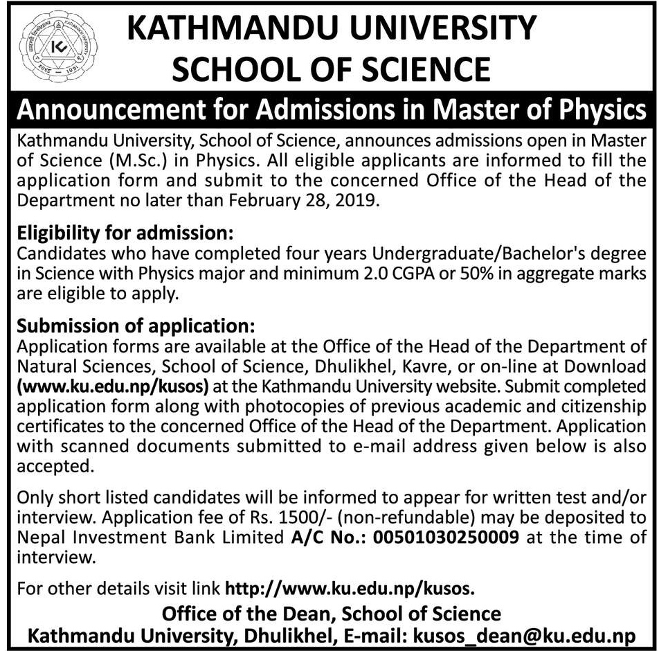 Master of Physics at Kathmandu University School of Science