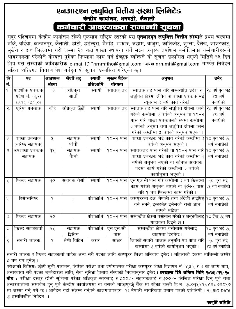 NRN Laghubitta Bittiya Sanstha Vacancy