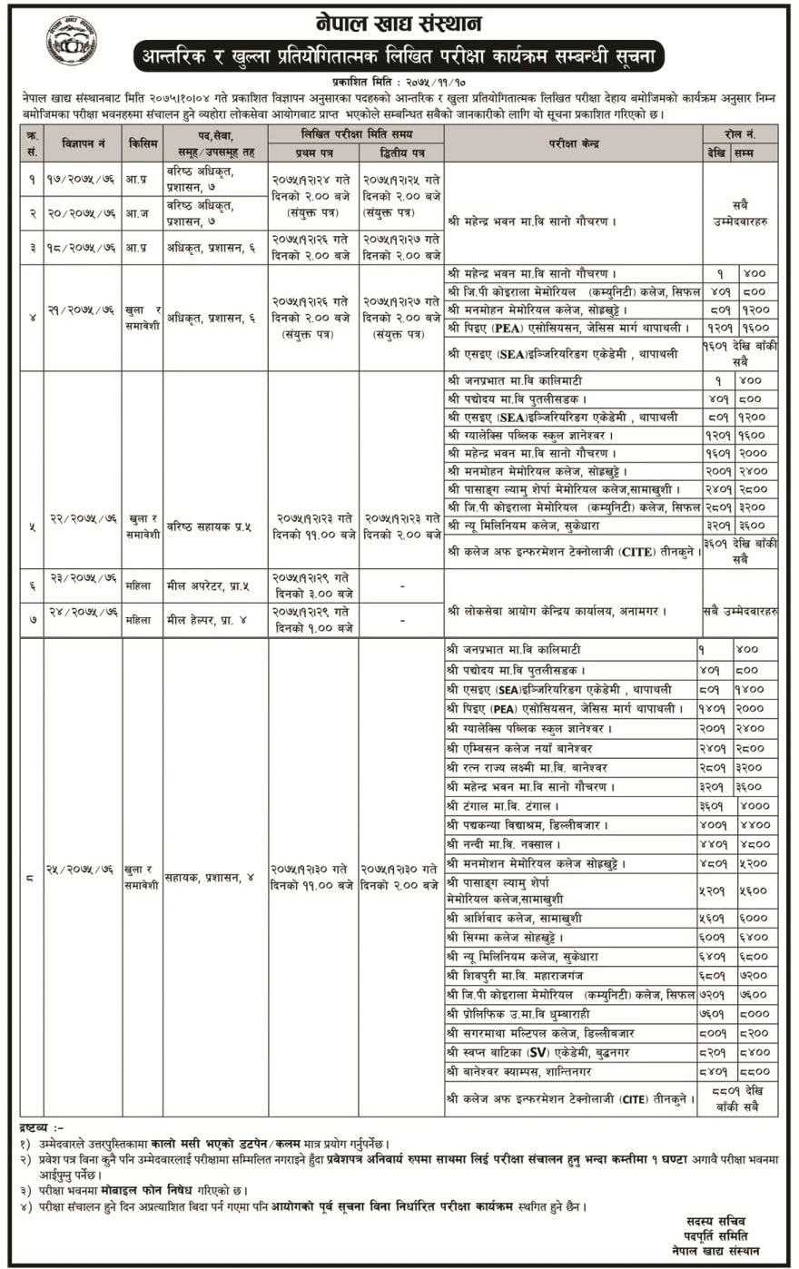 Nepal Food Corporation Routine and Exam Center