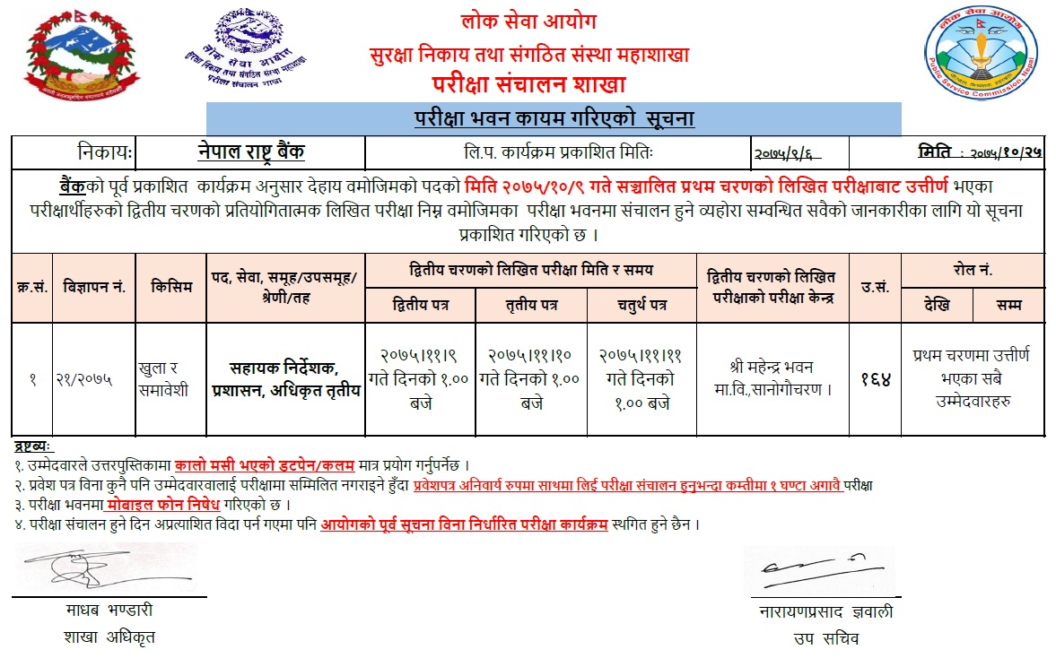 Nepal Rastra Bank Second Phase Exam Centre