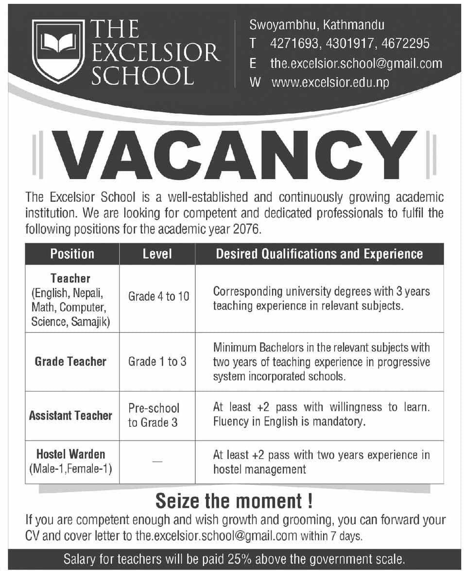 The Excelsior School Vacancy