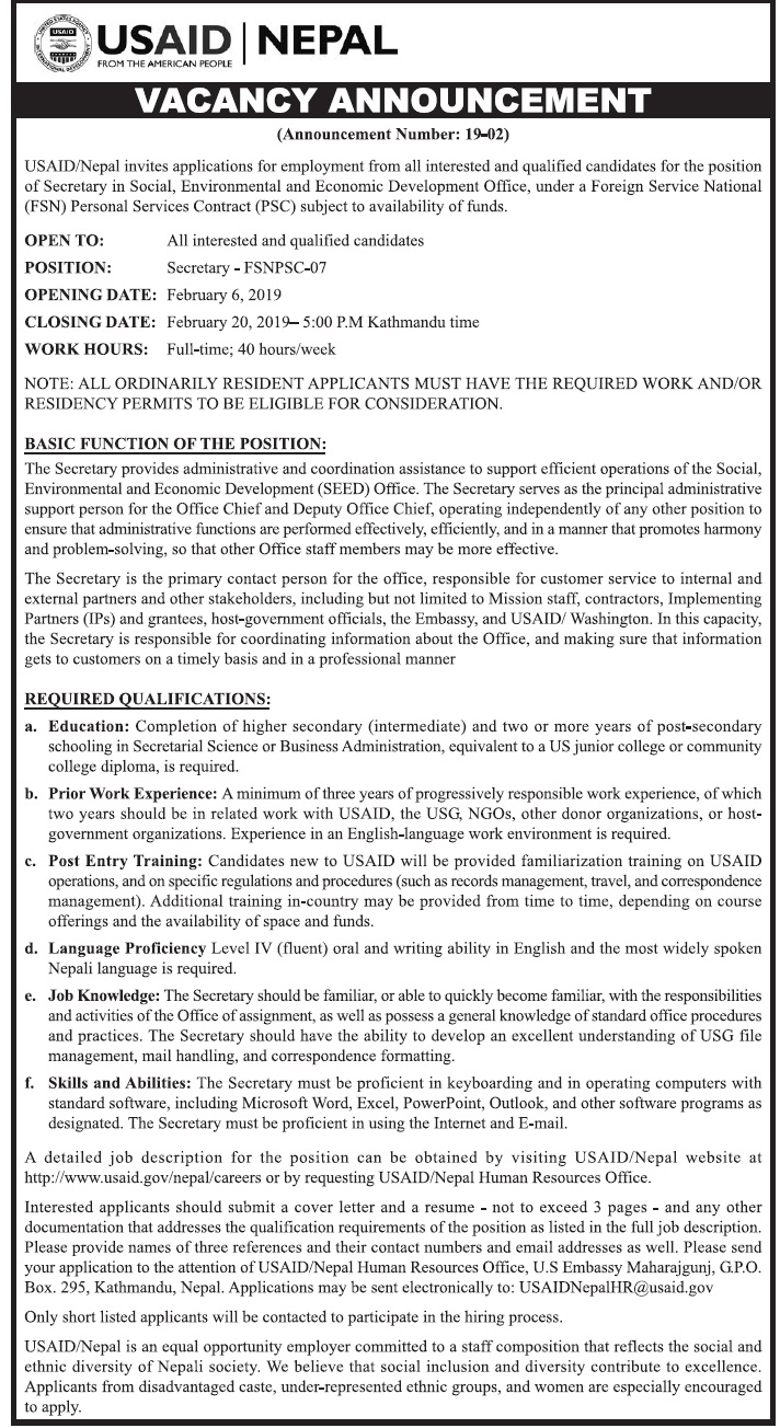 USAID Nepal Vacancy