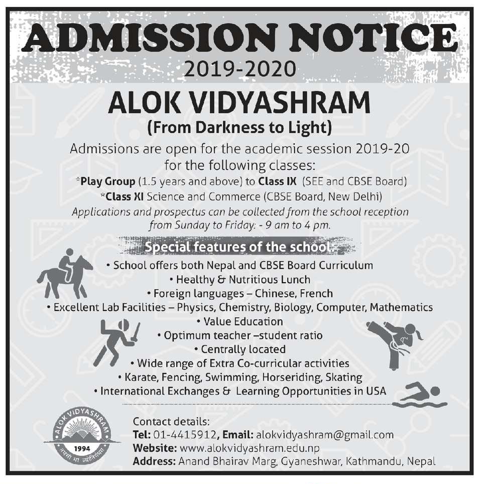 Admission Open for Class IX to XI at Alok Vidyashram