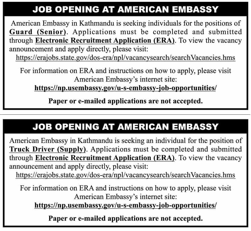 American Embassy Kathmandu Job Vacancy -Senior Guard and Truck Driver