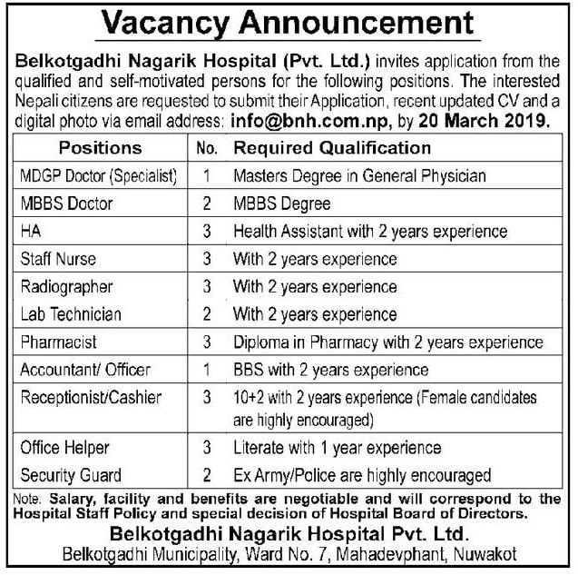 Belkotgadhi Nagarik Hospital Vacancy