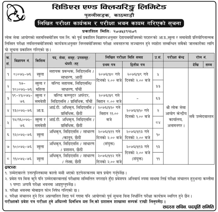 CDS and Clearing Limited Exam Routine and Examination Center