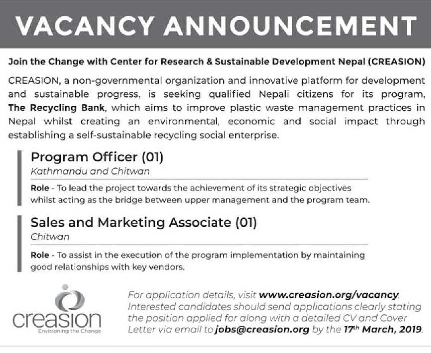 CREASION NGO Job Vacancy Notice