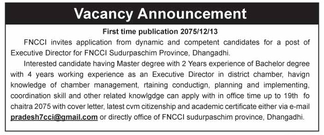 FNCCI Sudurpaschim Province Vacancy for Executive Director