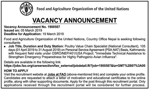 Food and Agriculture Organization UN vacancy for Consultant