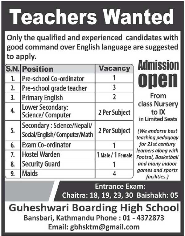 Guheshwari Boarding High School Vacancy