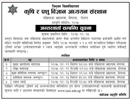 IAAS Paklihawa Campus Notice for Interview