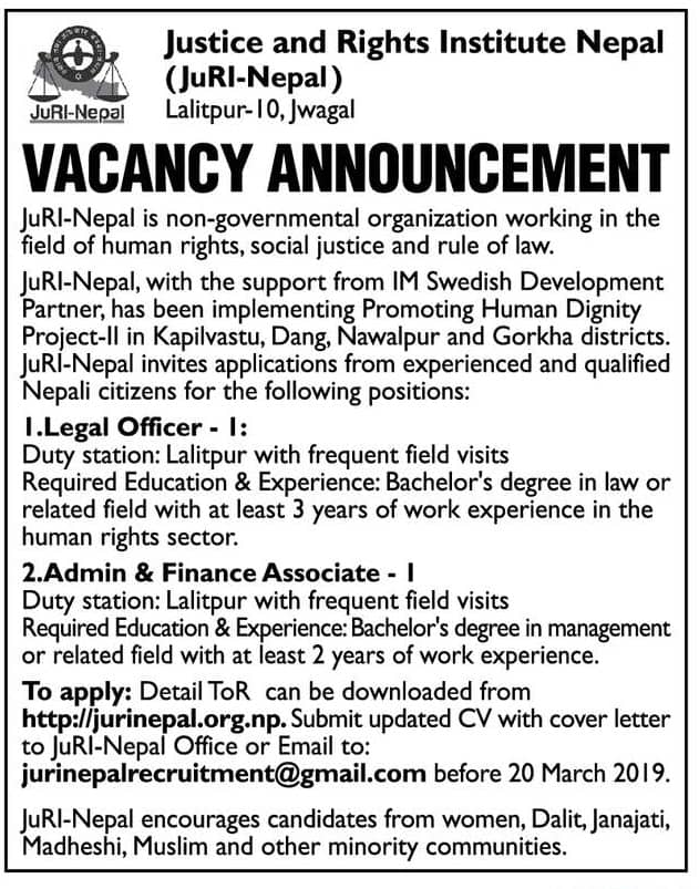 Justice and Rights Institute Nepal Vacancy