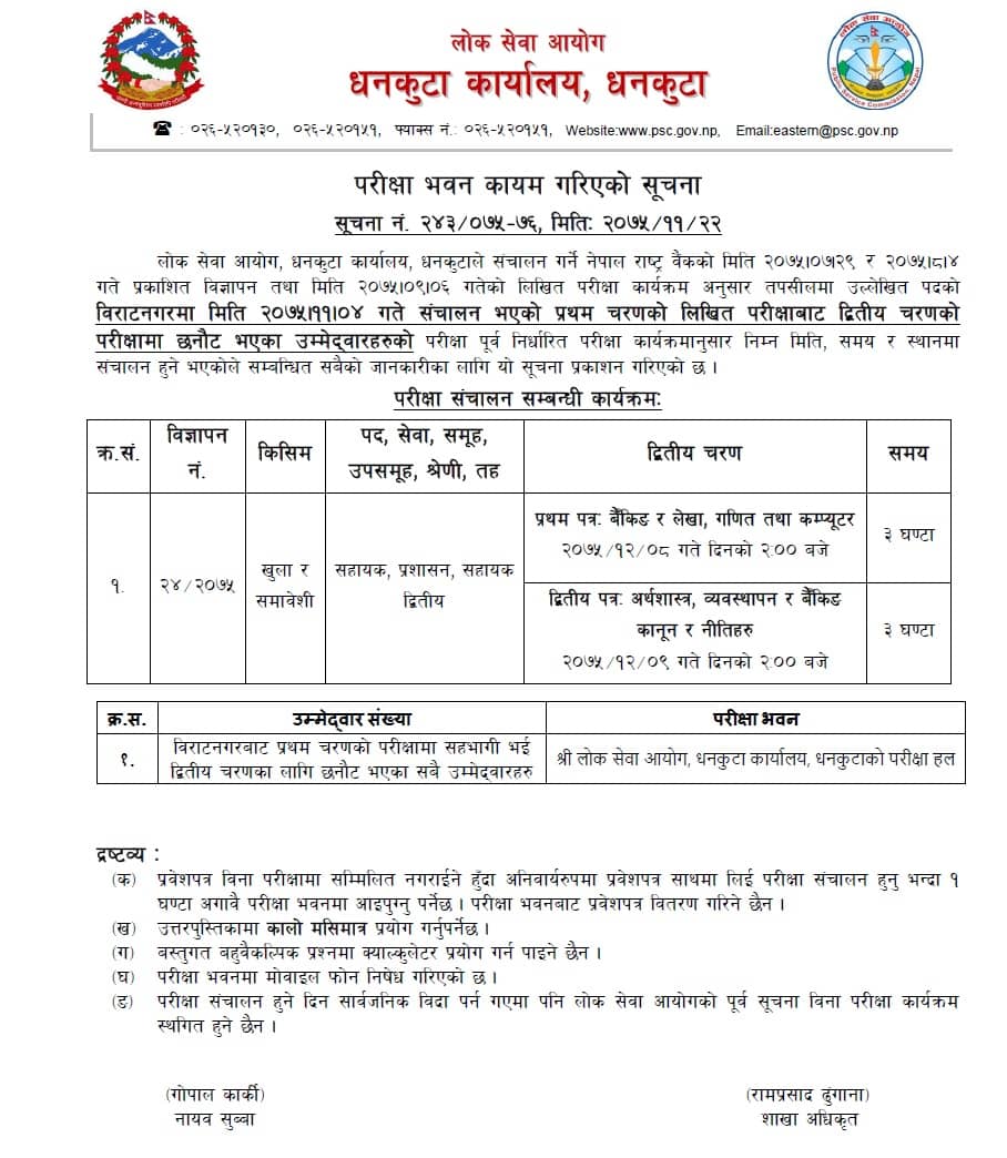 Nepal Rastra Bank Assistant 2nd Phase Exam Center Dhankuta