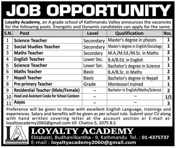 Teachers Vacancy at Loyalty Academy