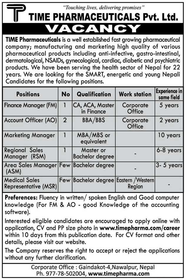 Time Pharmaceuticals Job Vacancy
