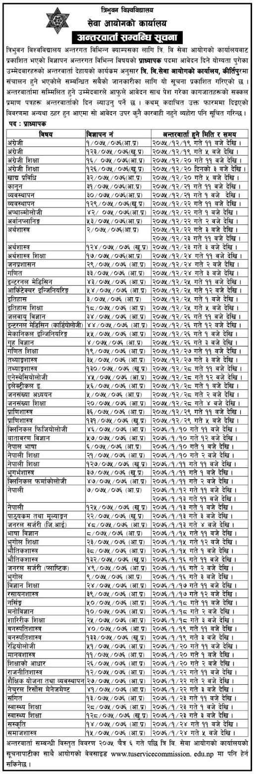 Tribhuvan University Service Commission Interview Notice